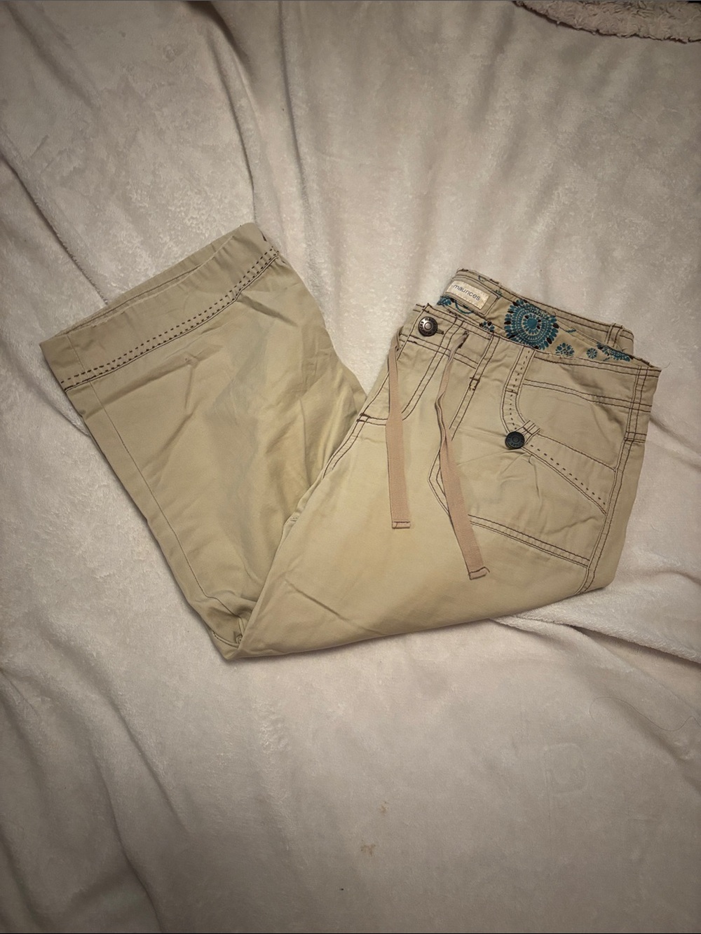 y2k Tan Cargo capri Pants with drawstring Waist